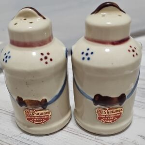 Vintage Shawnee Pottery Milk Can Salt and Pepper Shakers Hand Decorated Cream